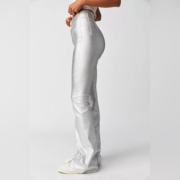 Free People We The Free Jayde Metallic Flare Jeans Size 30 NWT NEW High Rise - Picture 3 of 16